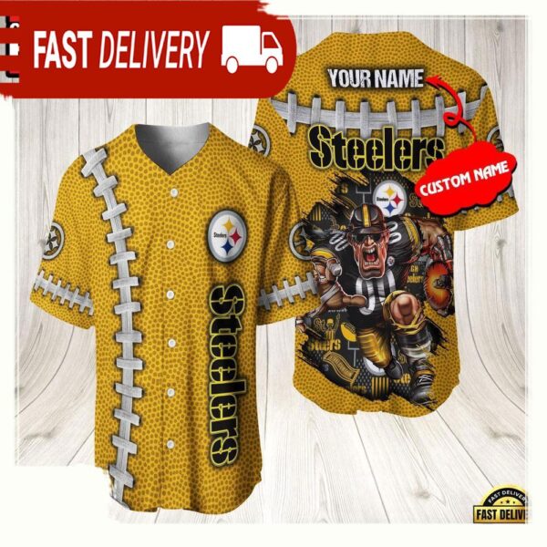 NFL Custom Name Pittsburgh Steelers Mascot Baseball Jersey Shirt - available at - rugbyfanstore.com