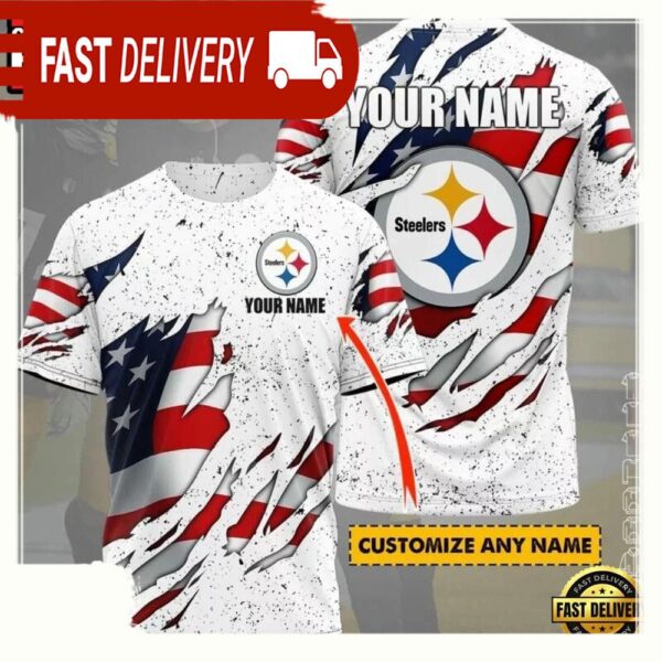 NFL Custom Name Pittsburgh Steelers US Flag All Over Print T Shirt - available at - rugbyfanstore.com