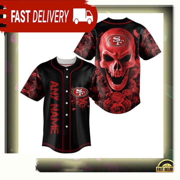 NFL Custom Name San Francisco 49ers Football Skull Baseball Jersey Shirt - available at - rugbyfanstore.com