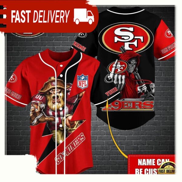 NFL Custom Name San Francisco 49ers Mascot And Skull New Design Baseball Jersey - available at - rugbyfanstore.com