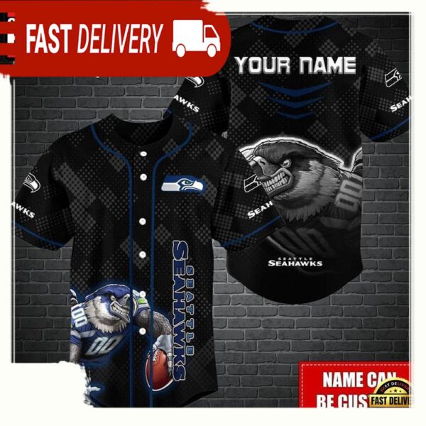 NFL Custom Name Seattle Seahawks Mascot Baseball Jersey - available at - rugbyfanstore.com