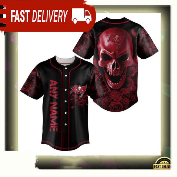 NFL Custom Name Tampa Bay Buccaneers Football Skull Baseball Jersey Shirt - available at - rugbyfanstore.com