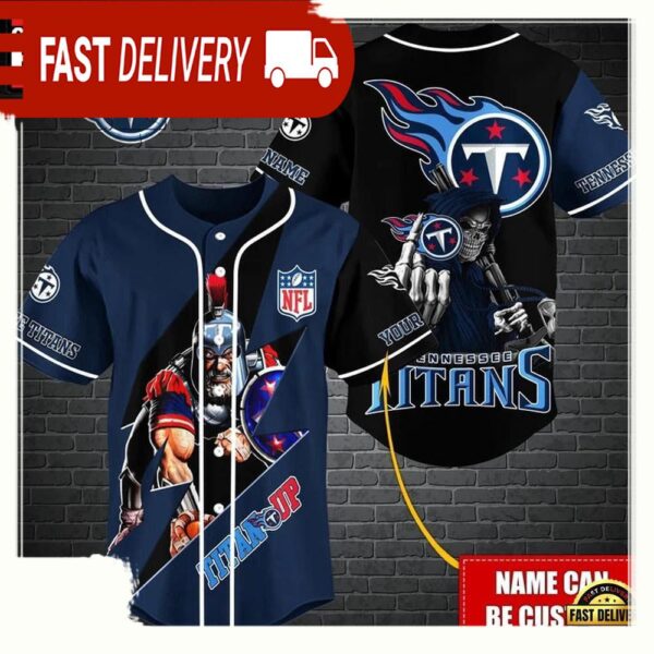 NFL Custom Name Tennessee Titans Mascot And Skull New Design Baseball Jersey - available at - rugbyfanstore.com