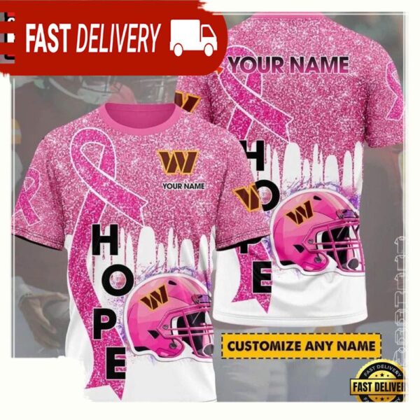 NFL Custom Name Washington Commanders Breast Cancer All Over Print T Shirt - available at - rugbyfanstore.com