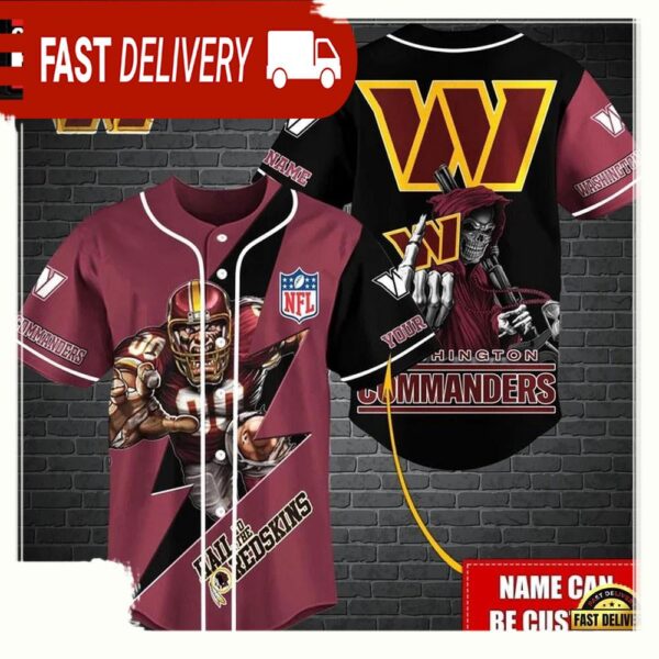 NFL Custom Name Washington Commanders Mascot And Skull New Design Baseball Jersey - available at - rugbyfanstore.com