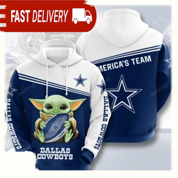 NFL Dallas Cowboys Baby Yoda All Over Print Unisex Hoodies - available at - rugbyfanstore.com