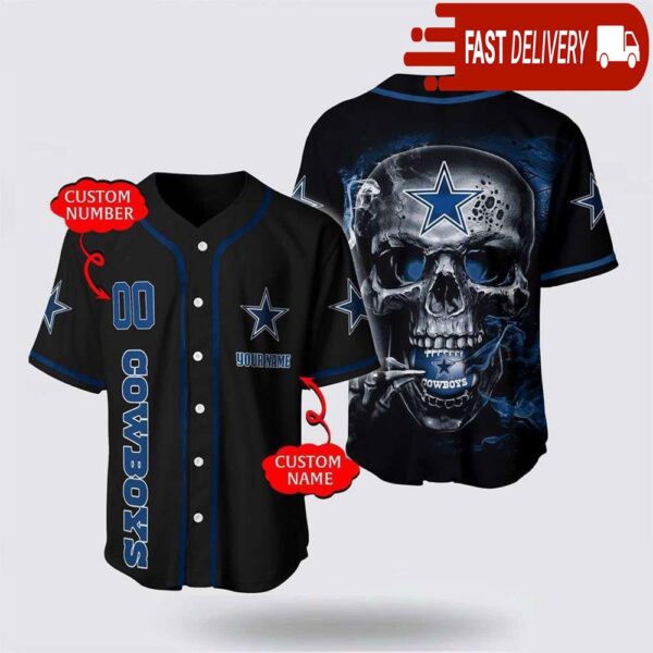 NFL Dallas Cowboys Baseball Jersey 3D Personalized Skull Shirt for Your Football Team - available at - rugbyfanstore.com