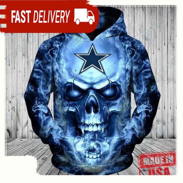 NFL Dallas Cowboys Blue Smoking Skull Cheap Sports Unisex Hoodies - available at - rugbyfanstore.com