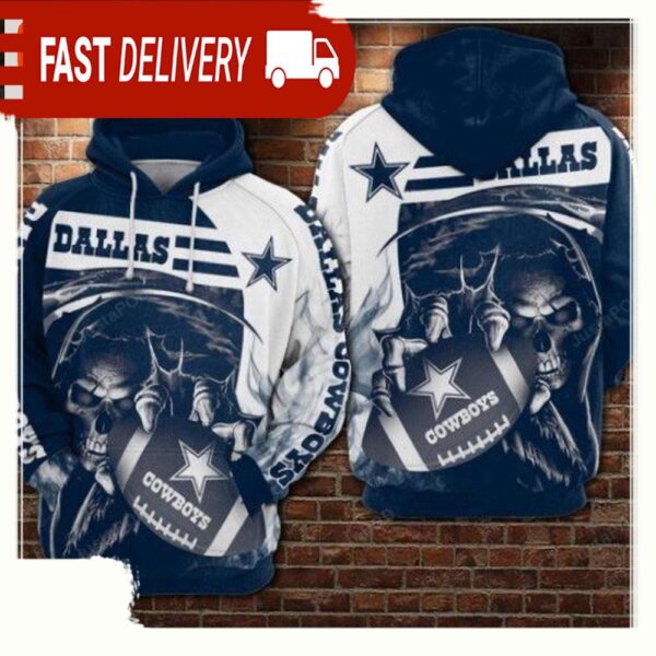 NFL Dallas Cowboys Football Skull 3D Hoodie Shirt - available at - rugbyfanstore.com