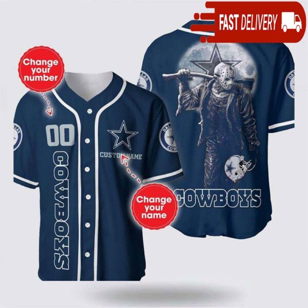 NFL Dallas Cowboys Jason Voorhees Custom Name Baseball Jersey 3D Horror Shirt - available at - rugbyfanstore.com