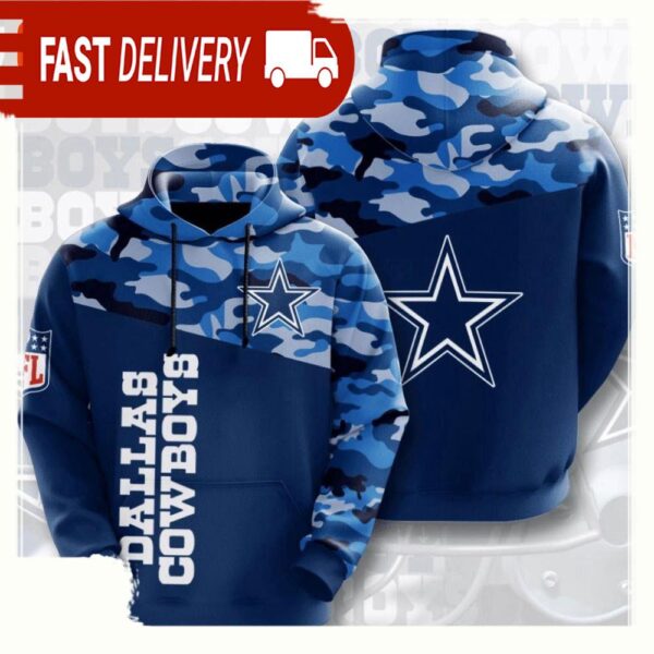 NFL Dallas Cowboys Navy Camoflage 3D Hoodie Shirt - available at - rugbyfanstore.com