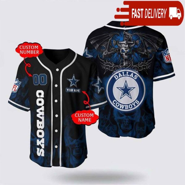 NFL Dallas Cowboys Personalized Baseball Jersey with Name and Number - available at - rugbyfanstore.com