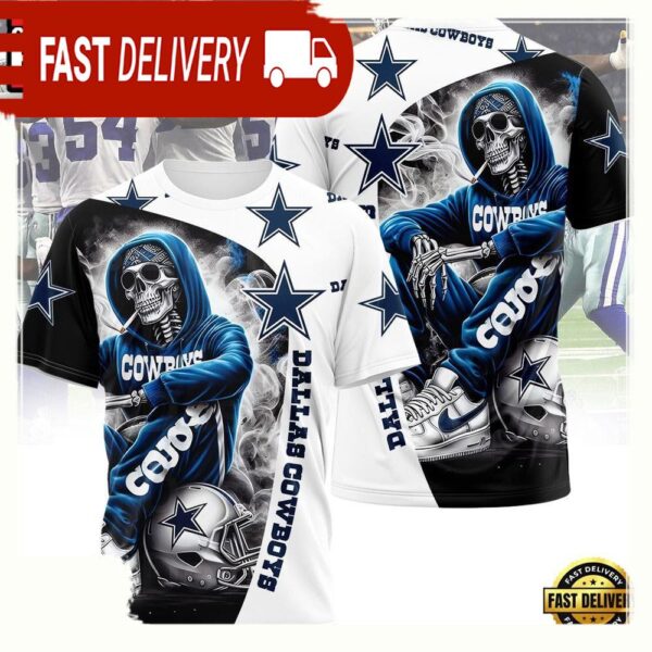 NFL Dallas Cowboys Skull All Over Print T Shirt - available at - rugbyfanstore.com