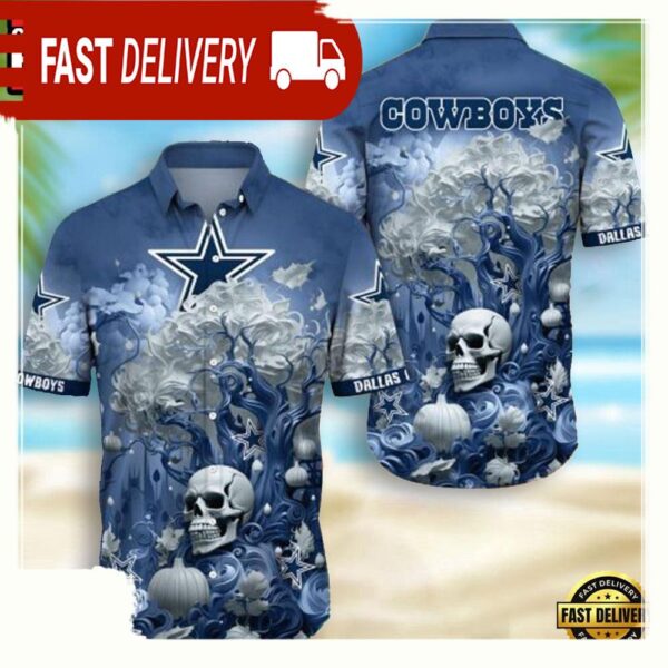 NFL Dallas Cowboys Skull Pumpkin Hawaiian Shirt For Men Women - available at - rugbyfanstore.com