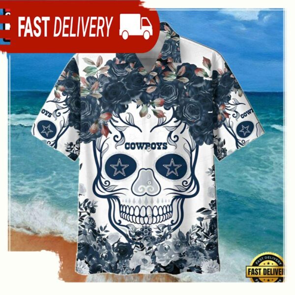 NFL Dallas Cowboys Summer Hawaiian Shirt Pattern Flower Skull - available at - rugbyfanstore.com