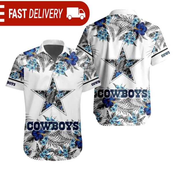 NFL Dallas Cowboys Tropical Floral Hibiscus Hawaiian Shirt - available at - rugbyfanstore.com