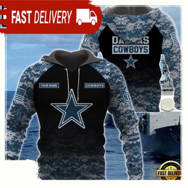 NFL Dallas Cowboys U.S. Navy NWU Camouflage Cutsom Name Hoodie - available at - rugbyfanstore.com