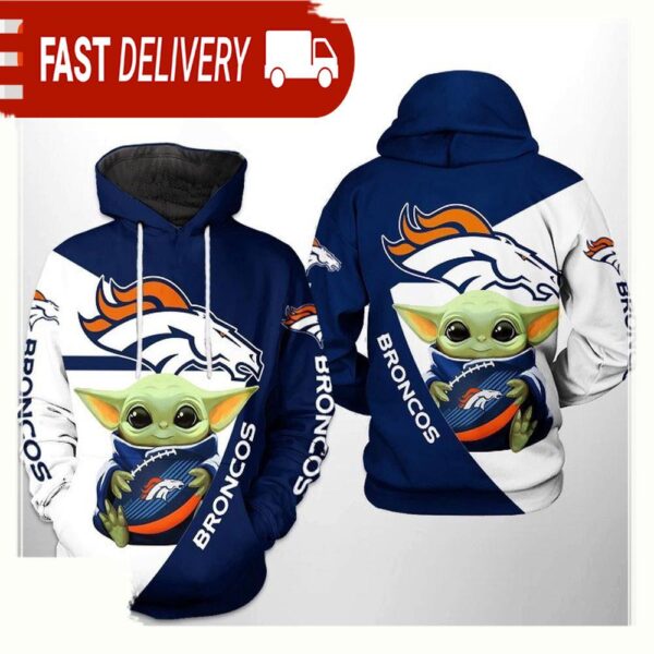 NFL Denver Broncos Baby Yoda Team 3D Printed Hoodie Shirt - available at - rugbyfanstore.com