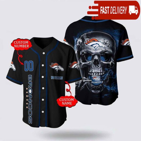 NFL Denver Broncos Baseball Jersey 3D Personalized Skull Shirt for Your Football Team - available at - rugbyfanstore.com