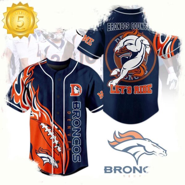 NFL Denver Broncos Country Let’s Ride Custom Name Baseball Jersey - available at - rugbyfanstore.com