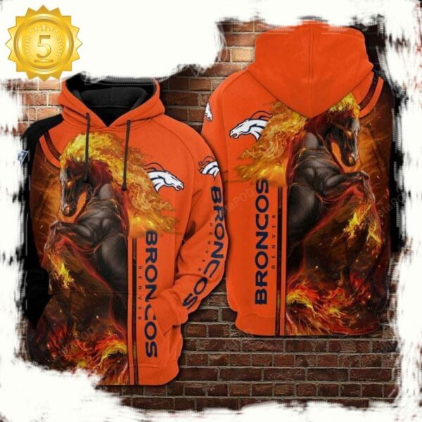 NFL Denver Broncos Football Fire 3D Hoodie Shirt - available at - rugbyfanstore.com