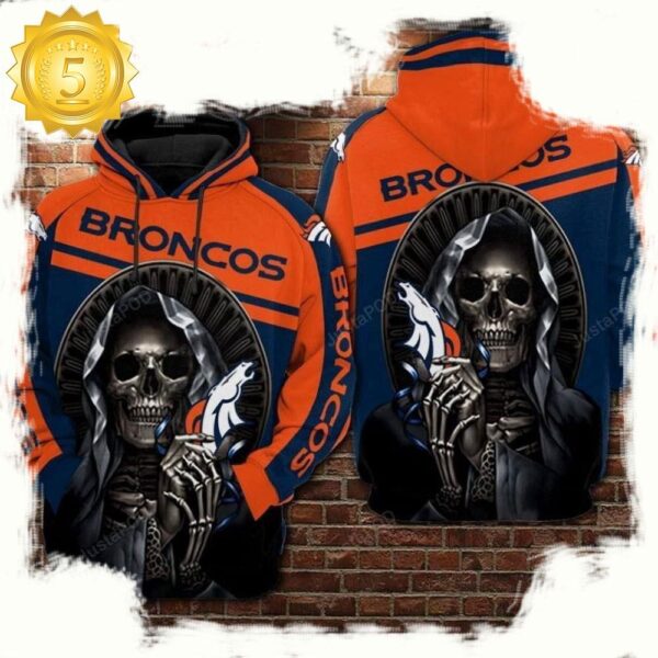 NFL Denver Broncos Football Skull 3D Hoodie Shirt - available at - rugbyfanstore.com