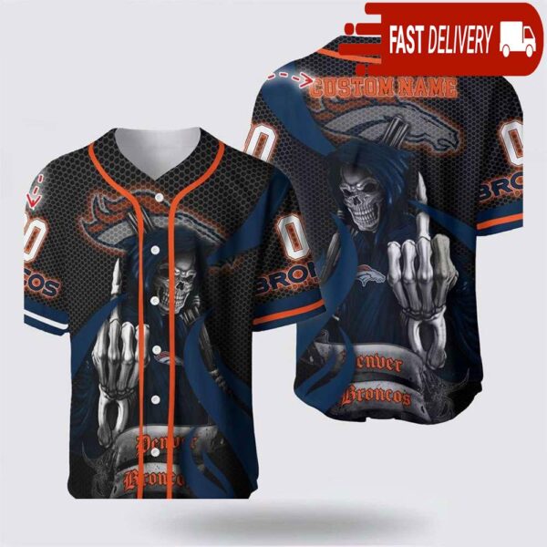 NFL Denver Broncos Grim Reaper Custom Name Baseball Jersey Gift for Your Squad - available at - rugbyfanstore.com