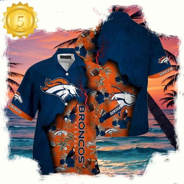 NFL Denver Broncos Hawaiian Shirt Flora and Palm Tree Print - available at - rugbyfanstore.com