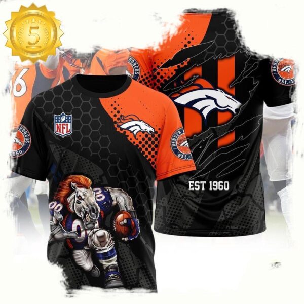 NFL Denver Broncos Mascot All Over Print T Shirt - available at - rugbyfanstore.com