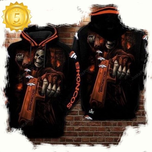 NFL Denver Broncos Skull Guns 3D Hoodie Hoodie Shirt - available at - rugbyfanstore.com