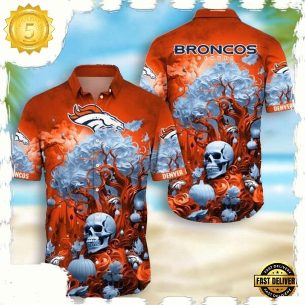 NFL Denver Broncos Skull Pumpkin Hawaiian Shirt For Men Women - available at - rugbyfanstore.com