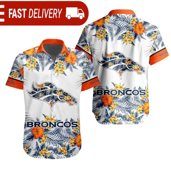 NFL Denver Broncos Tropical Floral Hibiscus Hawaiian Shirt - available at - rugbyfanstore.com