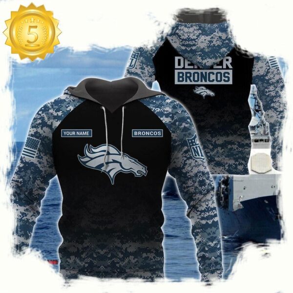 NFL Denver Broncos U.S. Navy NWU Camouflage Cutsom Name Hoodie - available at - rugbyfanstore.com