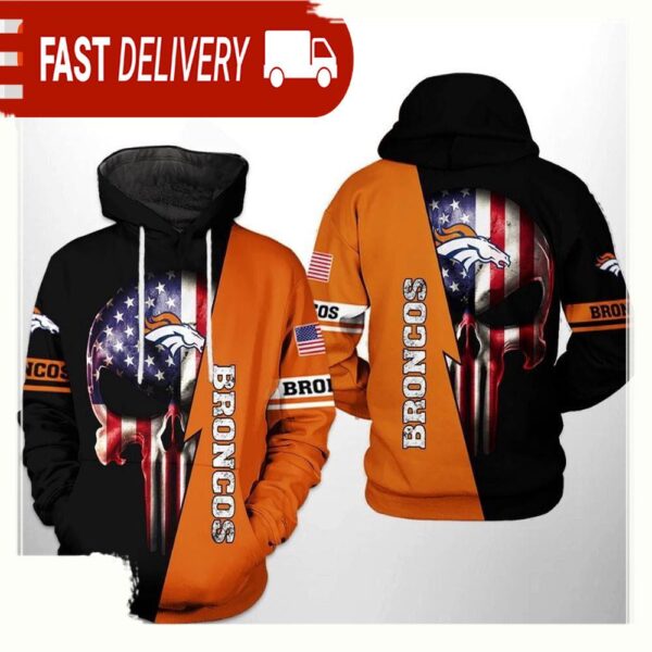 NFL Denver Broncos US Flag Skull Team 3D Printed Hoodie Shirt - available at - rugbyfanstore.com