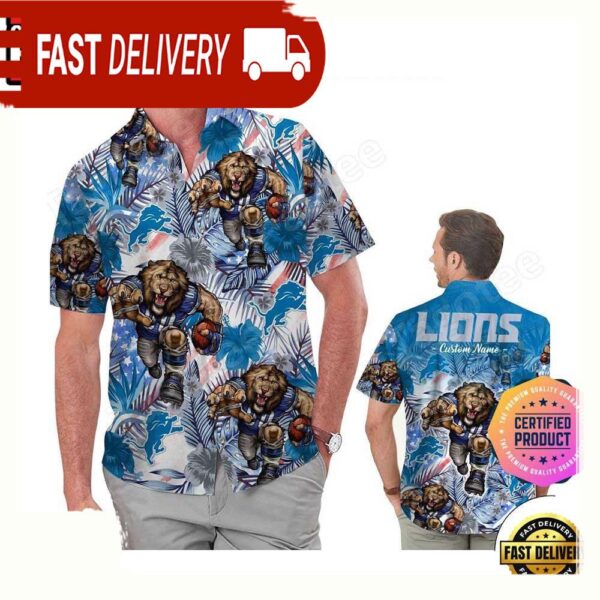 NFL Detroit Lions America Flag Tropical Floral Custom Hawaiian Shirt For Men Women - available at - rugbyfanstore.com