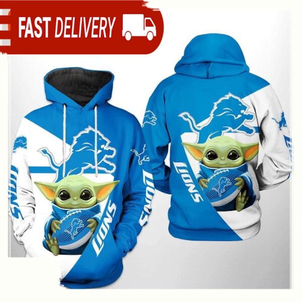 NFL Detroit Lions Baby Yoda Team 3D Printed Hoodie Shirt - available at - rugbyfanstore.com