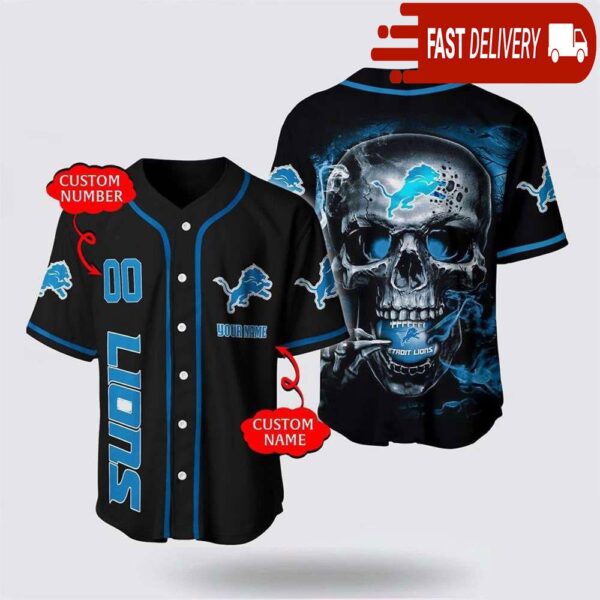 NFL Detroit Lions Baseball Jersey 3D Personalized Skull Shirt for Your Football Team - available at - rugbyfanstore.com