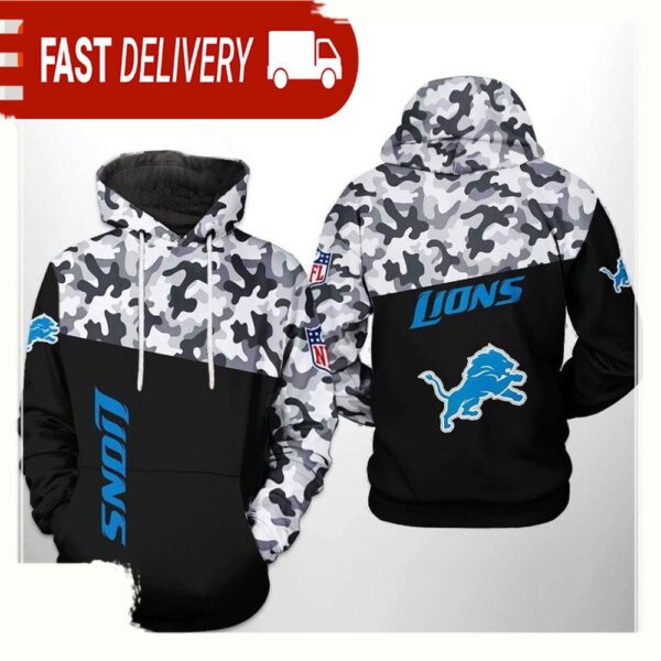 NFL Detroit Lions Camo Veteran Team 3D Printed Hoodie Shirt - available at - rugbyfanstore.com