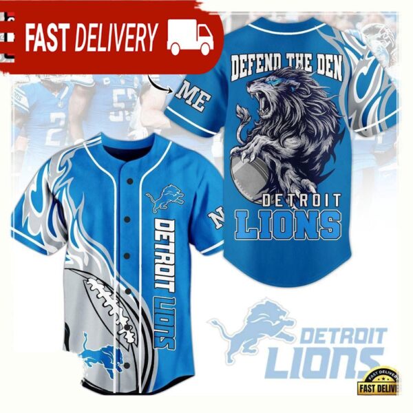 NFL Detroit Lions Defend The Den Custom Name Baseball Jersey - available at - rugbyfanstore.com