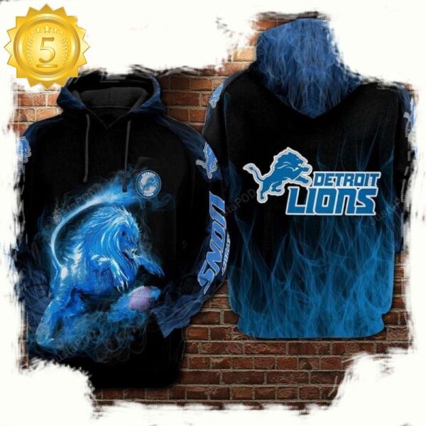 NFL Detroit Lions Football Lions Smoke 3D Hoodie Shirt - available at - rugbyfanstore.com