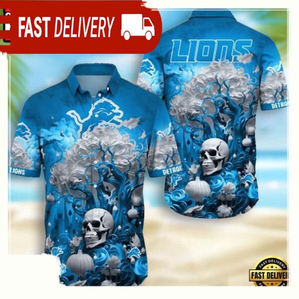 NFL Detroit Lions Skull Pumpkin Hawaiian Shirt For Men Women - available at - rugbyfanstore.com