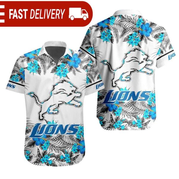 NFL Detroit Lions Tropical Floral Hibiscus Hawaiian Shirt - available at - rugbyfanstore.com