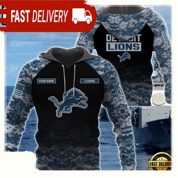 NFL Detroit Lions U.S. Navy NWU Camouflage Cutsom Name Hoodie - available at - rugbyfanstore.com