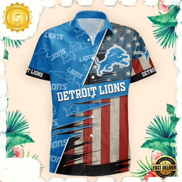 NFL Detroit Lions US Flag Pattern Hawaiian Shirt - available at - rugbyfanstore.com