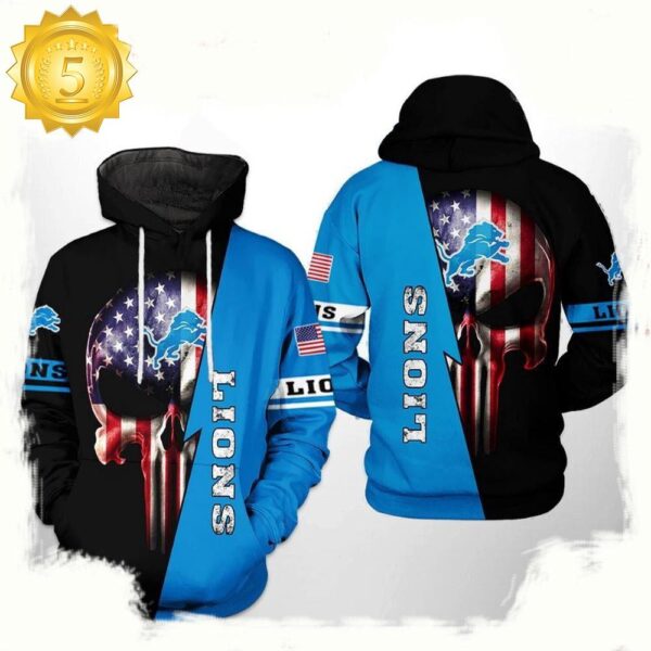 NFL Detroit Lions US Flag Skull Team 3D Printed Hoodie Shirt - available at - rugbyfanstore.com