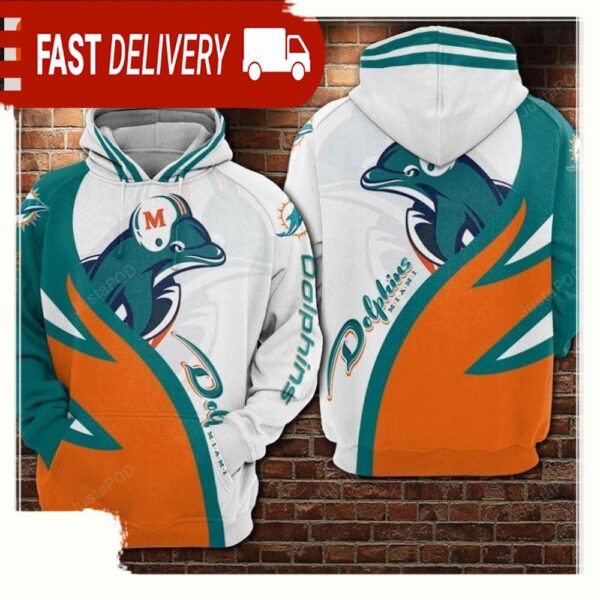 NFL Dolphins Orange Football Skull 3D Hoodie Shirt - available at - rugbyfanstore.com