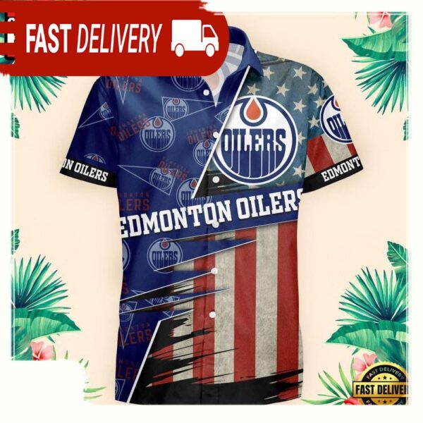 NFL Edmonton Oilers US Flag Pattern Hawaiian Shirt - available at - rugbyfanstore.com