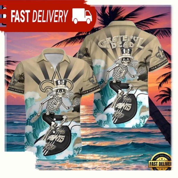 NFL Grateful Dead Wave New Orleans Saints Hawaiian Shirt Outfit - available at - rugbyfanstore.com