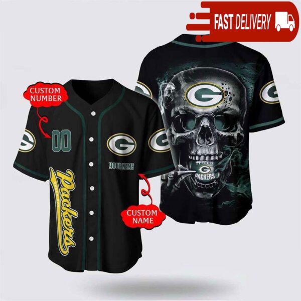 NFL Green Bay Packers Baseball Jersey 3D Personalized Skull Shirt for Your Football Team - available at - rugbyfanstore.com