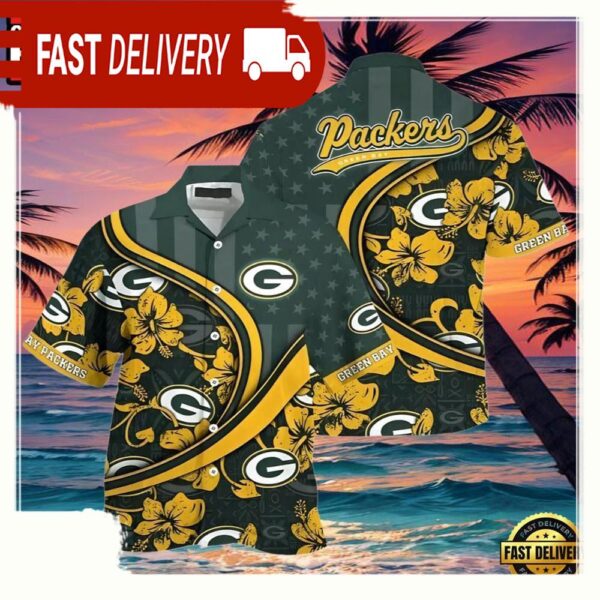 NFL Green Bay Packers Hawaiian Shirt Hibiscus - available at - rugbyfanstore.com